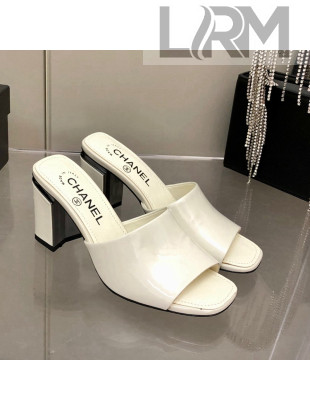 Chanel Patent Calfskin Slide Sandals 8.5cm G38688 White 2022 