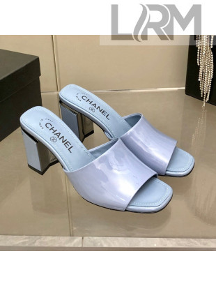 Chanel Patent Calfskin Slide Sandals 8.5cm G38688 Light Purple 2022 
