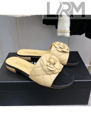 Chanel Quilted Lambskin Slide Sandals 2.5cm with Bloom Charm Beige 2022