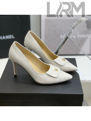 Chanel Vintage Buckle Calfskin High Heel Pumps 8cm White 2022 18