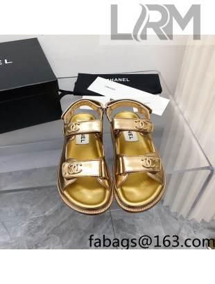 Chanel Strap Flat Sandals Gold 2022 26
