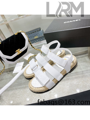 Chanel Fabric Strap Flat Sandals White 2022 50