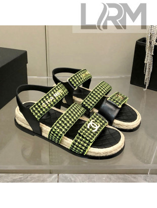 Chanel Houndstooth Strap Flat Sandals Green 2022 29