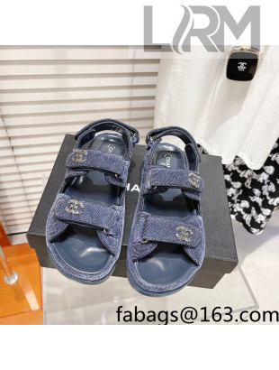 Chanel Quilted Fabric Strap Flat Sandals Blue 2022 45