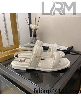 Chanel Lambskin Pearl Flat Sandals G38423 White 2022 