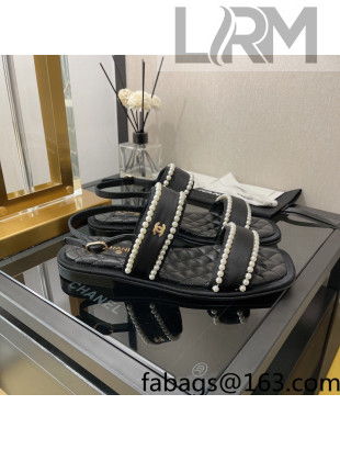 Chanel Lambskin Pearl Flat Sandals G38423 Black 2022 