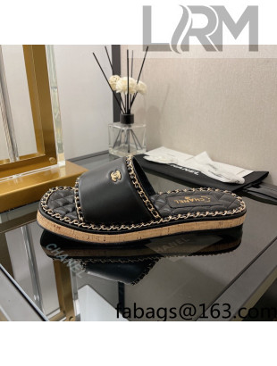 Chanel Lambskin Chain Slide Sandals G38489 Black 2022 