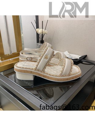 Chanel Lambskin Chain Slingback Sandals 3cm G38489 White 2022 