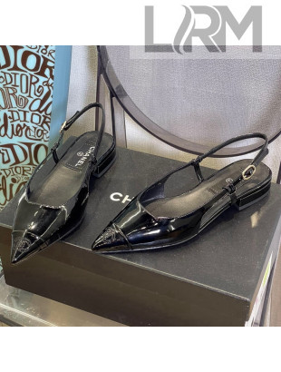 Chanel Patent Leather Slingback Ballerinas/Open Shoe G38731 Black 2022