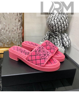 Chanel Quilted Towel Fabric Slide Sandals 2cm Pink 2022