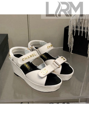 Chanel Leather Wedge Sandals White 2022 24