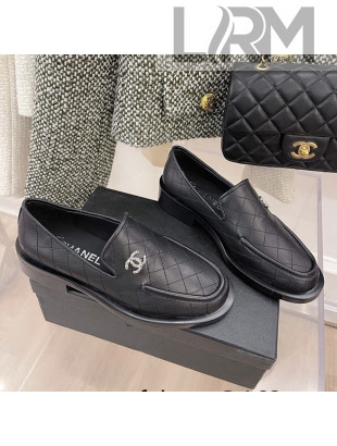 Chanel Quilted Leather Loafers Black 2022 27