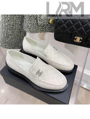 Chanel Quilted Leather Loafers White 2022 28