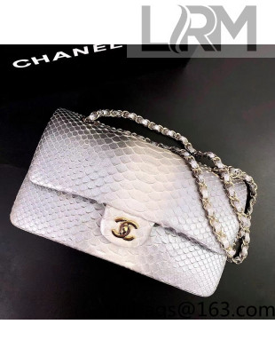 Chanel Pythonskin Embossed Leather Medium Calssic Flap Bag A01112 Shiny Gray 2022 08