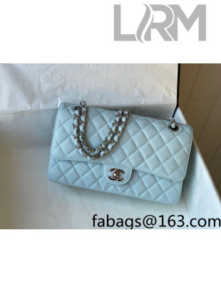 Chanel Grained Calfskin Classic Medium Flap Bag A01112 Light Blue/Silver 2022