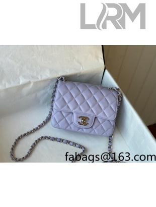 Chanel Grained Calfskin Classic Mini Sqaure Flap Bag A35200 Light Purple/Silver 2022