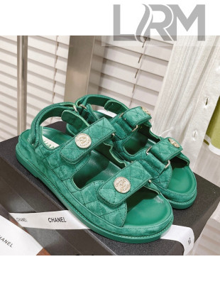 Chanel Washed-Effect Suede Strap Sandals G35927 Green 2022 