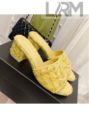 Chanel Tweed Medium Heel Slide Sandals 4.5cm Yellow 2022 030522