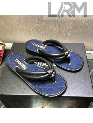 Chanel Leather Thong Flat Sandals Black/Blue 2022 02