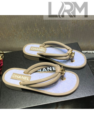 Chanel Leather Thong Flat Sandals Apricot 2022 04