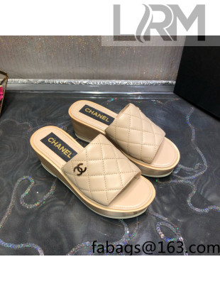 Chanel Lambskin Wedge Slide Sandals 6.5cm Beige 2022 01