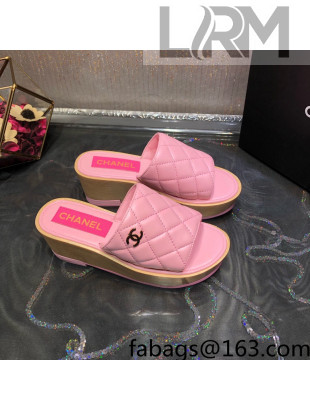Chanel Lambskin Wedge Slide Sandals 6.5cm Pink 2022 02