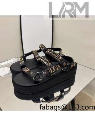 Chanel Leather Chain Sandals G33800 Black/Gold 2022 06