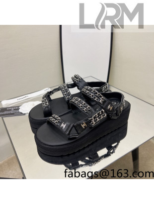 Chanel Leather Chain Sandals G33800 Black/Silver 2022 05