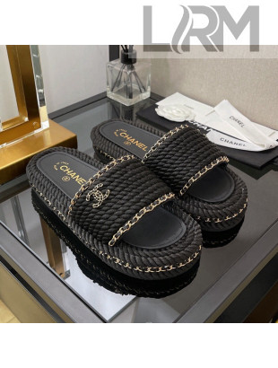 Chanel Cord Flat Sandals Black 2022 030446