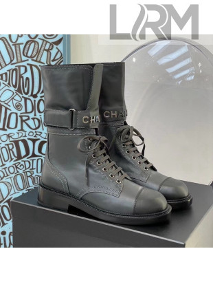 Chanel Calfskin Buckle Short Boot Dark Gray 2021