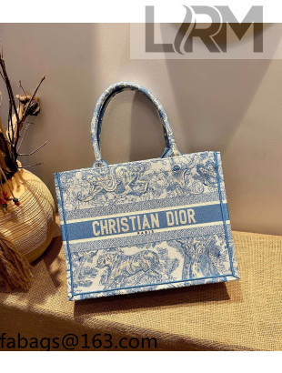 Dior Small Book Tote Bag in Blue Toile de Jouy Embroidery 2021 120147