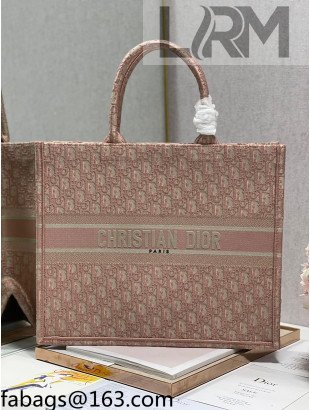 Dior Large Book Tote Bag in Light Pink Oblique Embroidery 2021 120145
