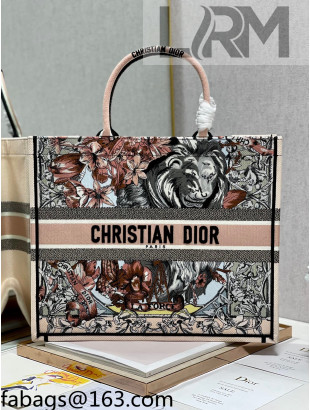 Dior Large Book Tote Bag in Nude Toile de Jouy Embroidery 2021 120161