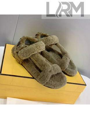 Fendi Feel Shearling Flat Sandals Green 2021 59