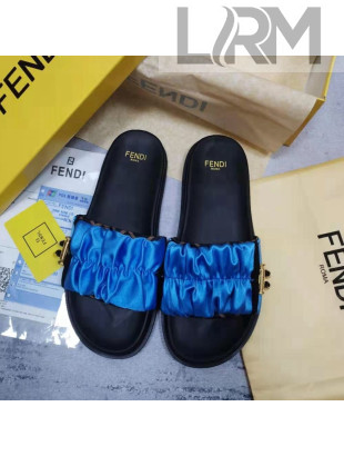 Fendi Feel Satin Drawstring Flat Slide Sandals Blue 2022 032242