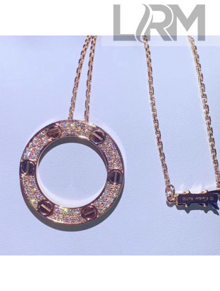 Cartier Pink Gold Nologo Love Necklace with Paved Diamonds 03