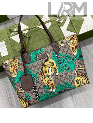 Gucci GG Canvas Tiger Print Tote Bag 412096 Beige/Green 2021 