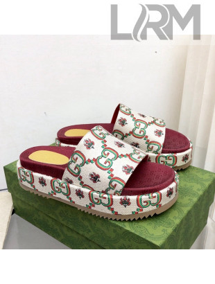 Gucci 100 GG Flower Jacquard Platform Slide Sandals White 2021 59