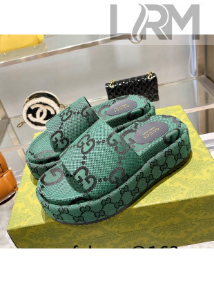 Gucci Maxi GG Canvas Platform Slide Sandals 5.5cm Green 2021 50