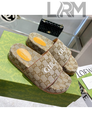 Gucci GG Canvas Slide Sandals Beige 2021 45