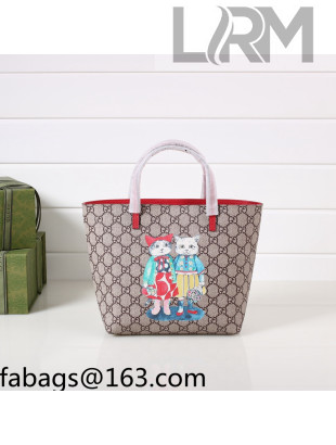 Gucci Children's GG Canvas Tote Bag with Cats Print 410812 Red 2022 06
