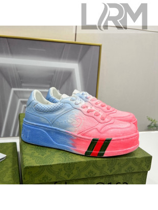 Gucci Chunky B GG Embossed Leather Sneaker Blue/Pink 2022