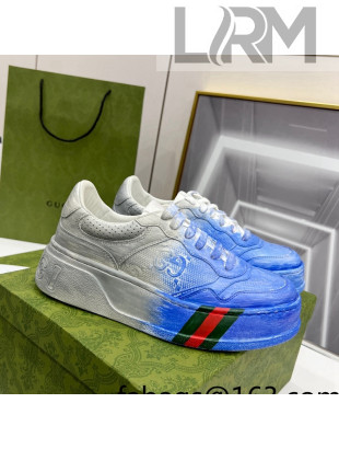 Gucci Chunky B GG Embossed Leather Sneaker Blue/Grey 2022