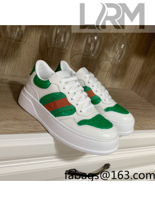 Gucci Snakeskin Embossed Leather Sneaker with Web Green 2022