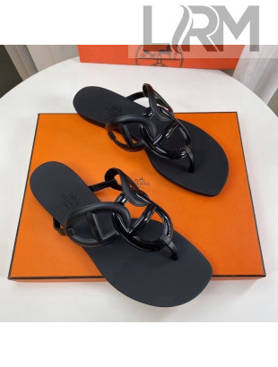 Hermes Egerie Thong Slide Sandals Black 2022