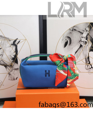Hermes Trousse Bride-A-Brace Canvas Case/Top Handle Bag Water Blue 2022