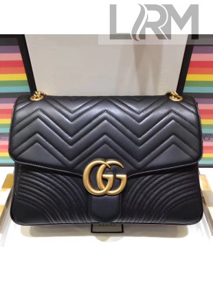 Gucci Leather GG Marmont Large Shoulder Bag 498090 Black 2019
