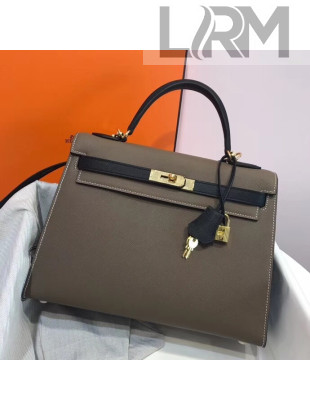 Hermes Kelly 32cm Epsom Leather Bag Etoupe/Black(Gold Hardware)