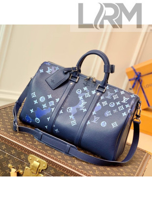 Louis Vuitton Keepall Bandoulière 40 Bag in Ink Blue Watercolor Leather M57845 2021