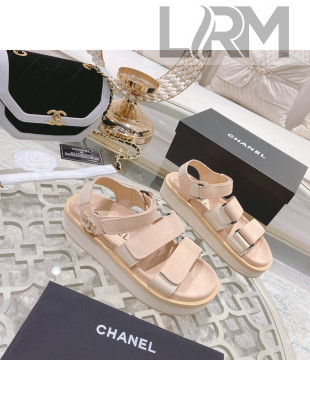 Chanel Suede Strap Flat Sandals Apricot 2022 23